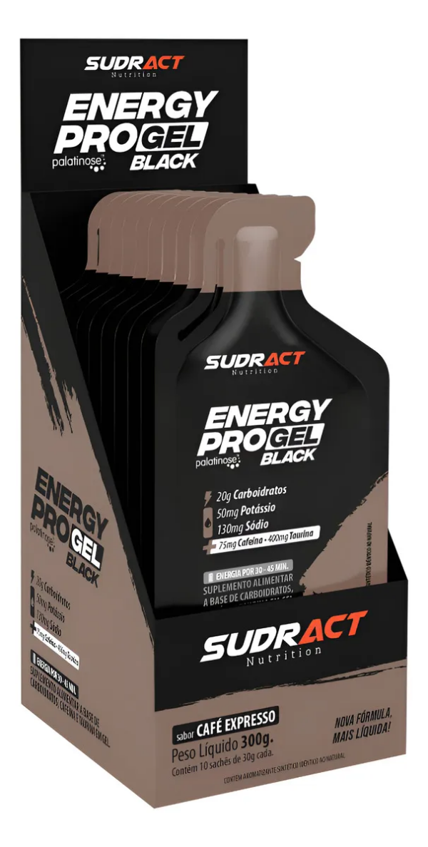 Gel Carboidrato Energy Pro Black Sudract Cafeína Taurina Café 10x30g