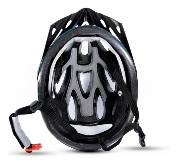 Capacete Mtb Bike Space Rava cycle Viseira Removível Preto E Azul Turquesa