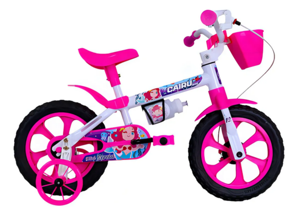 Bicicleta Infantil Cairu Mini Sereia Aro 12 Branco com Rosa com Rodinhas