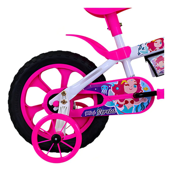 Bicicleta Infantil Cairu Mini Sereia Aro 12 Branco com Rosa com Rodinhas